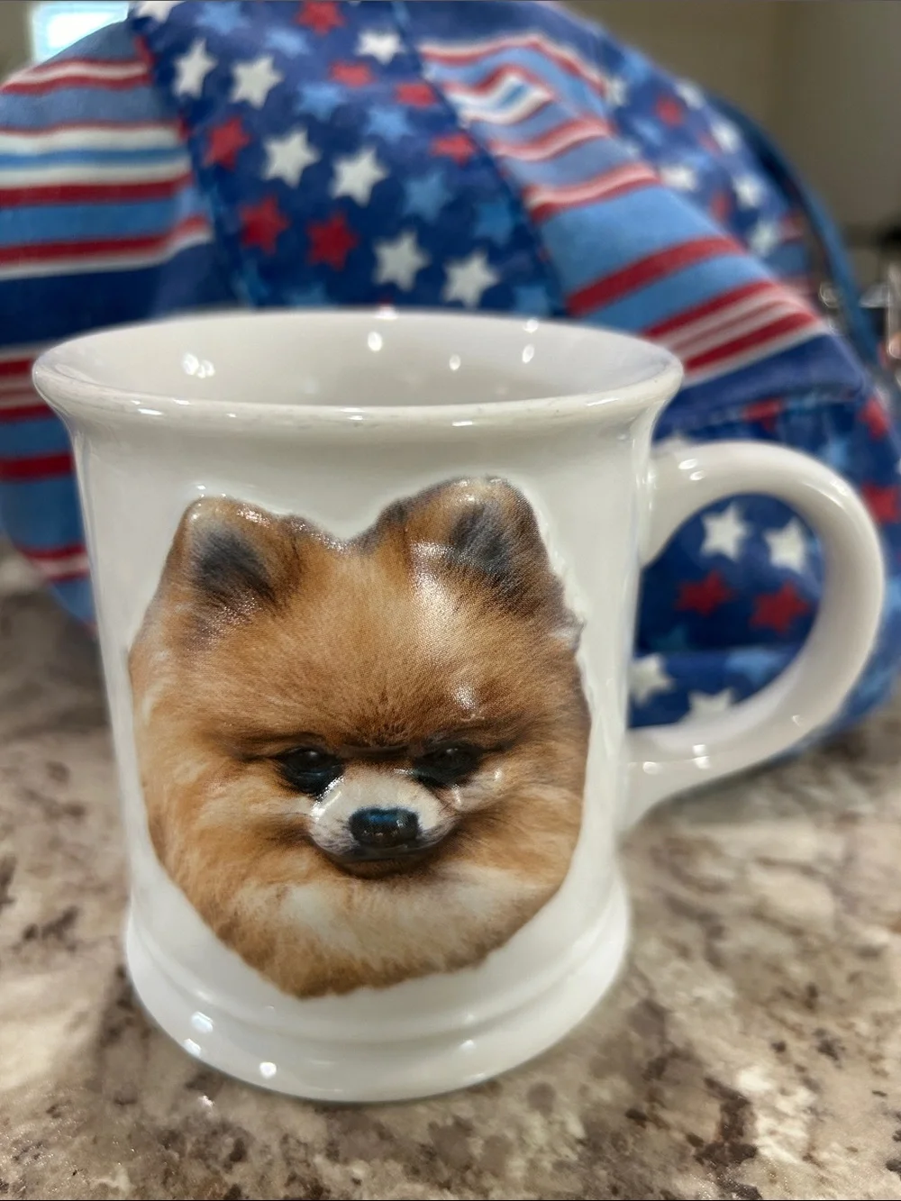 Vintage Ceramic Mug with Pomeranian 3D Face - 1 small chip on bottom see pics